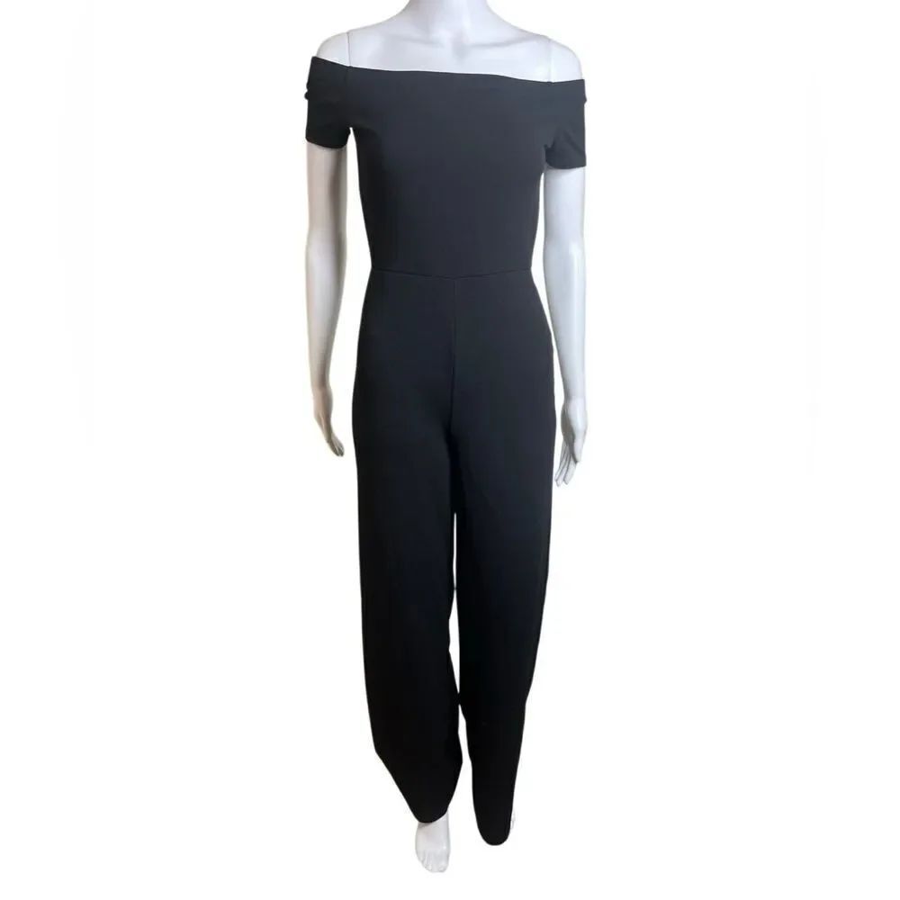 Lulus Elegant Black Off-Shoulder Jumpsuit Size Small